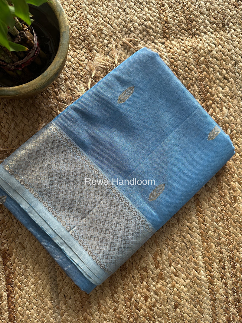 Maheshwari Blue Tissue Silk Saree TFB028