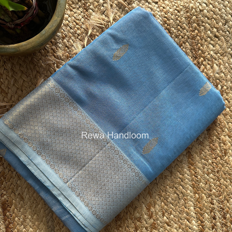 Maheshwari Blue Tissue Silk Saree TFB028