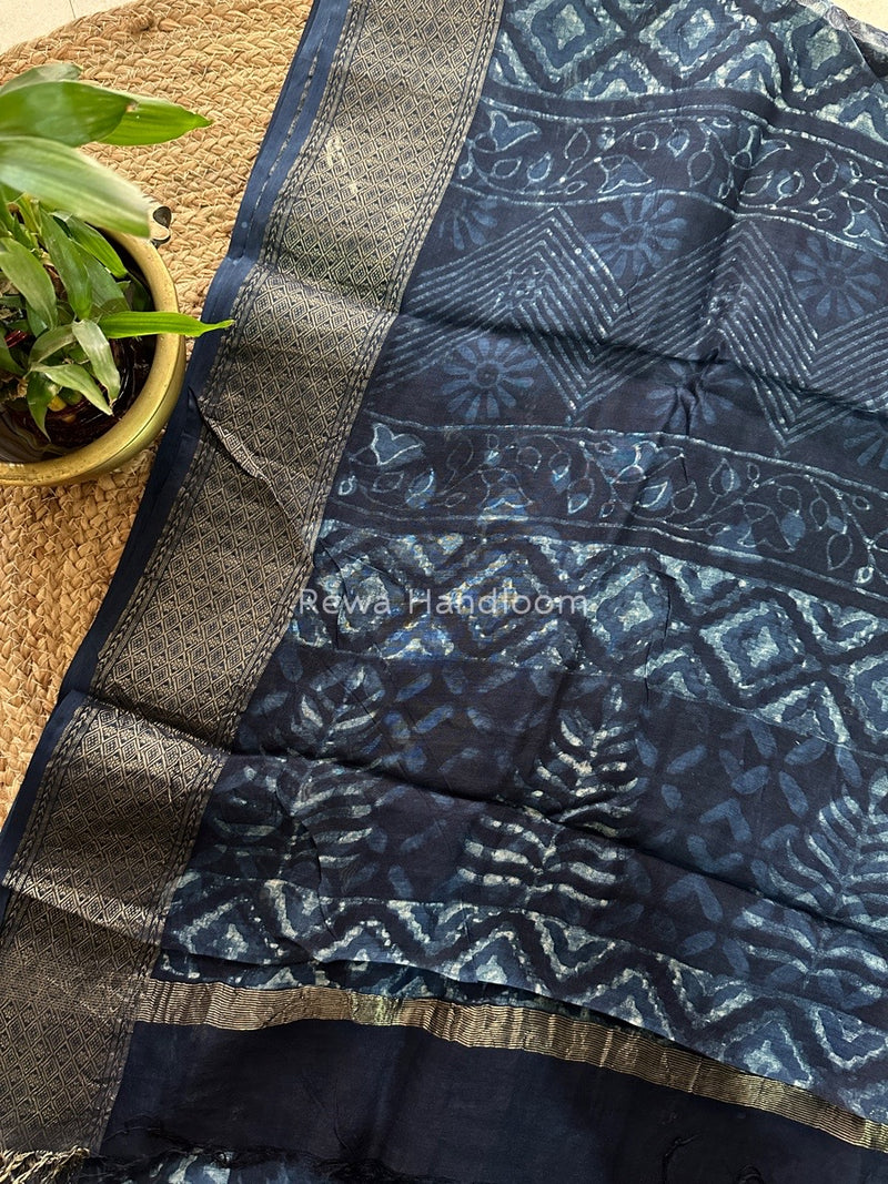 Blue Indigo Cotton Print Saree MIND02