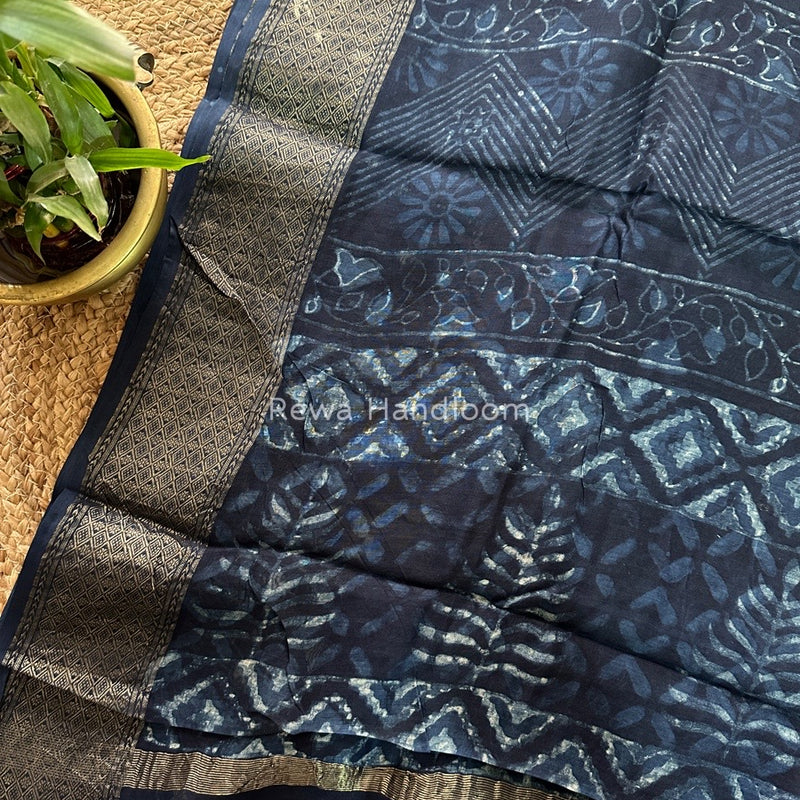 Blue Indigo Cotton Print Saree MIND02