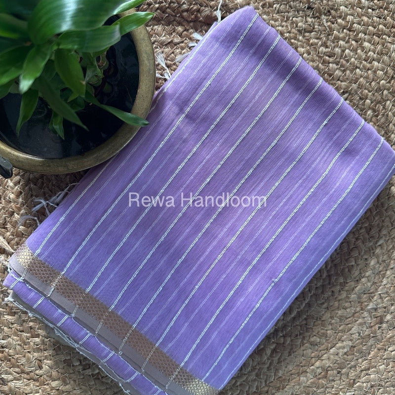 Maheshwari Lavendar Gichha Thread Lining Saree GTLS012