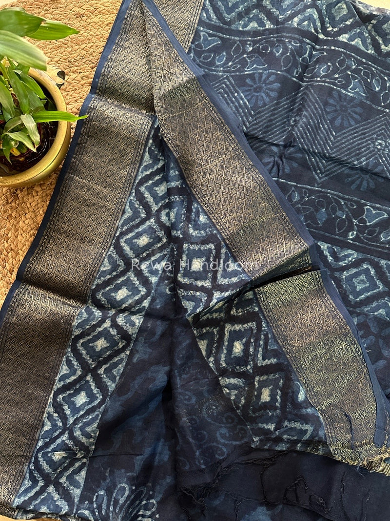 Blue Indigo Cotton Print Saree MIND02