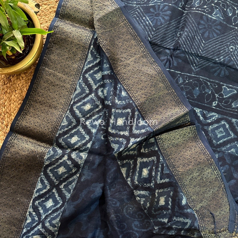 Blue Indigo Cotton Print Saree MIND02