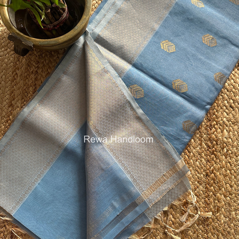 Maheshwari Blue Tissue Silk Saree TFB028
