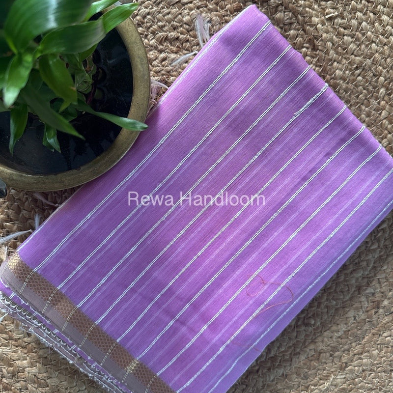 Maheshwari Lavender Gichha Thread Lining Saree GTLS014