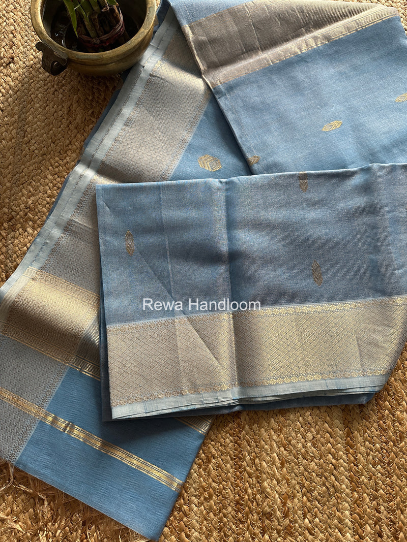 Maheshwari Blue Tissue Silk Saree TFB028