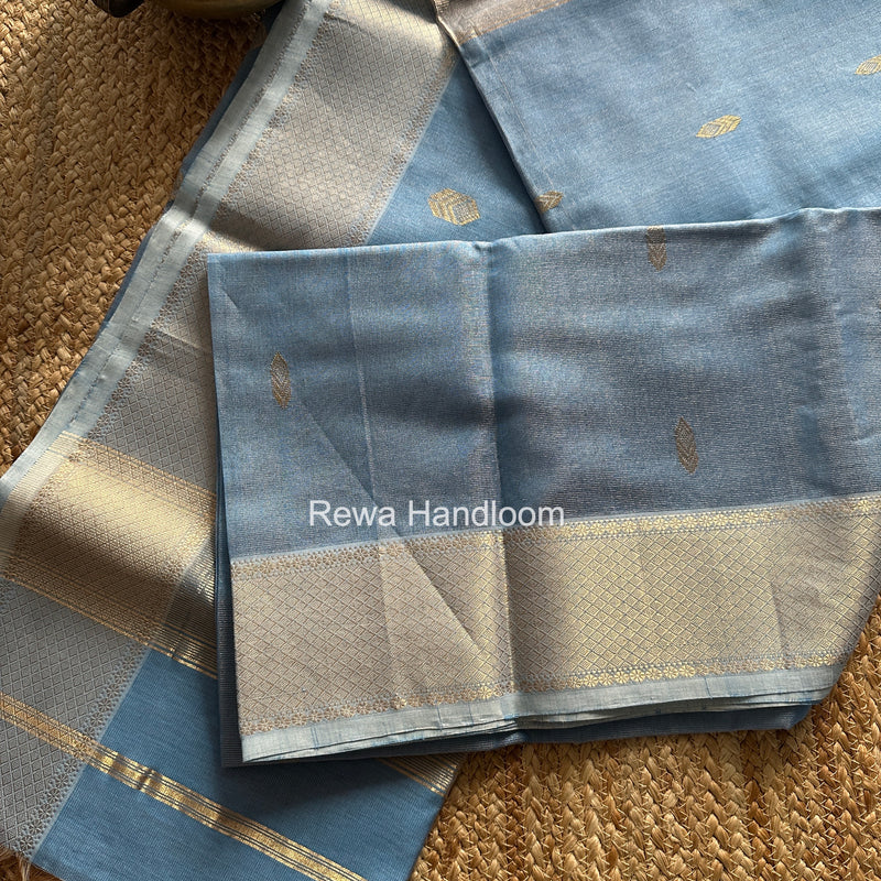 Maheshwari Blue Tissue Silk Saree TFB028