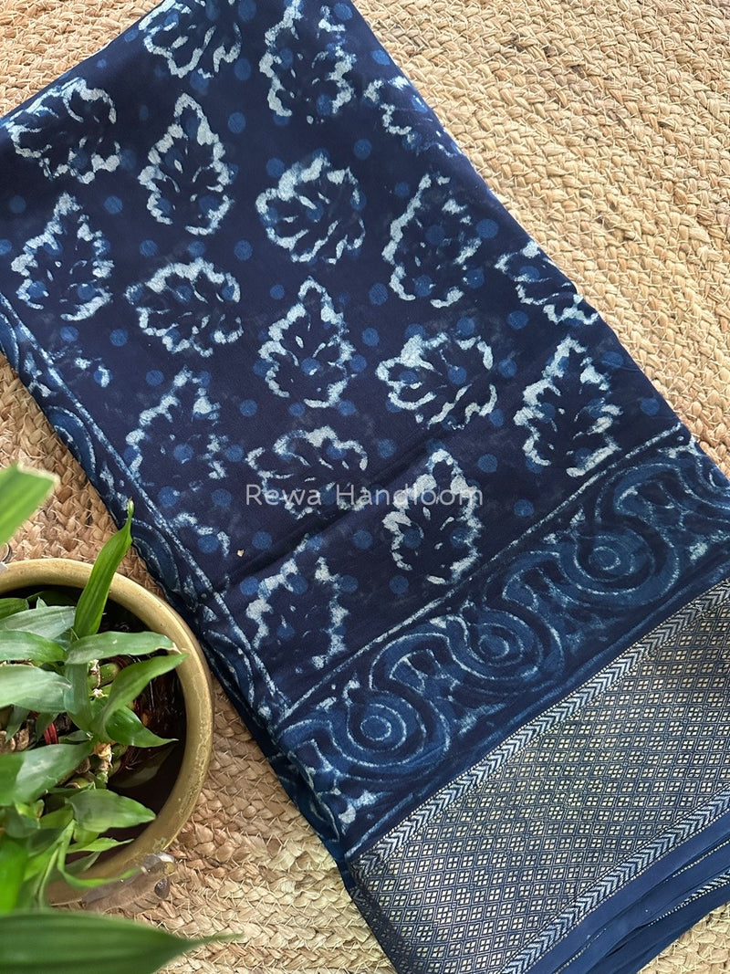 Blue Indigo Cotton Print Saree MIND03