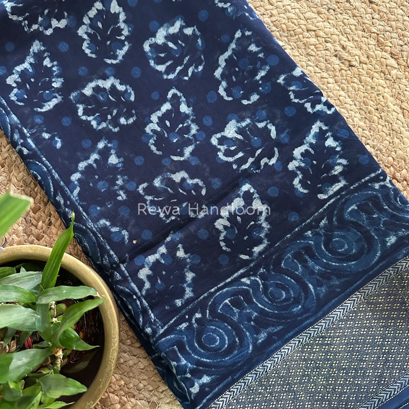 Blue Indigo Cotton Print Saree MIND03