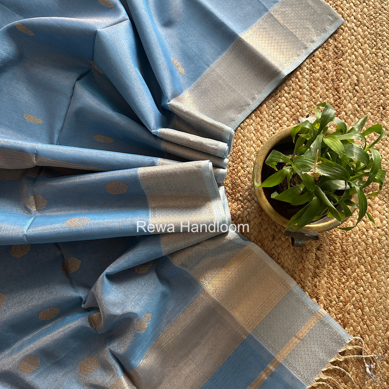 Maheshwari Blue Tissue Silk Saree TFB028