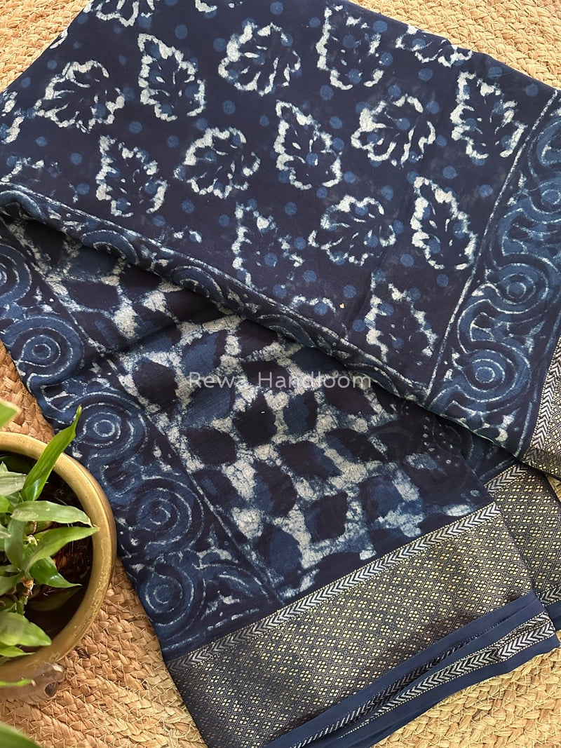  Indigo Cotton Print Saree