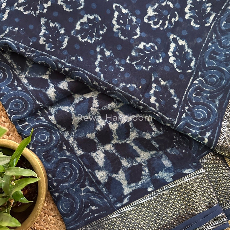  Indigo Cotton Print Saree