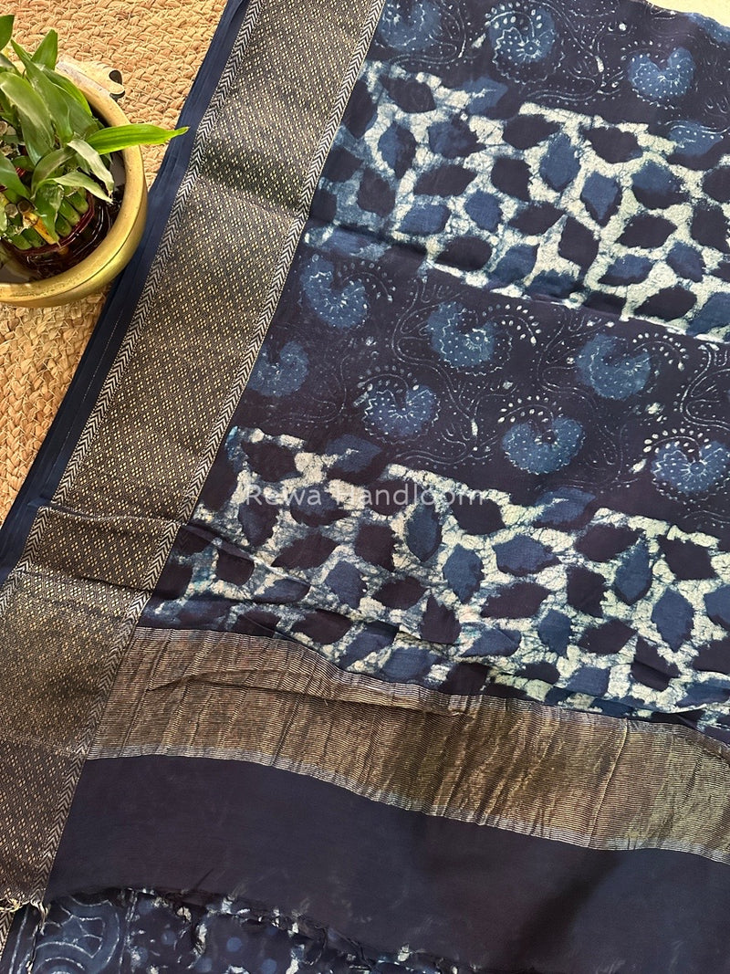 Blue Indigo Cotton Print Saree MIND03