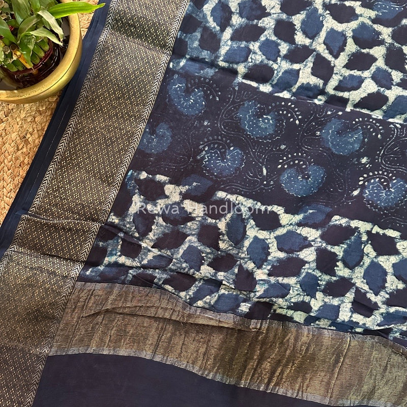 Blue Indigo Cotton Print Saree MIND03