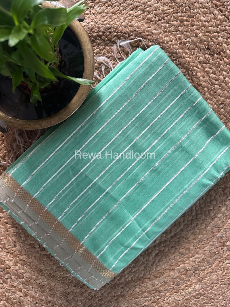 Maheshwari Sea Green Gichha Thread Lining Saree GTLS015