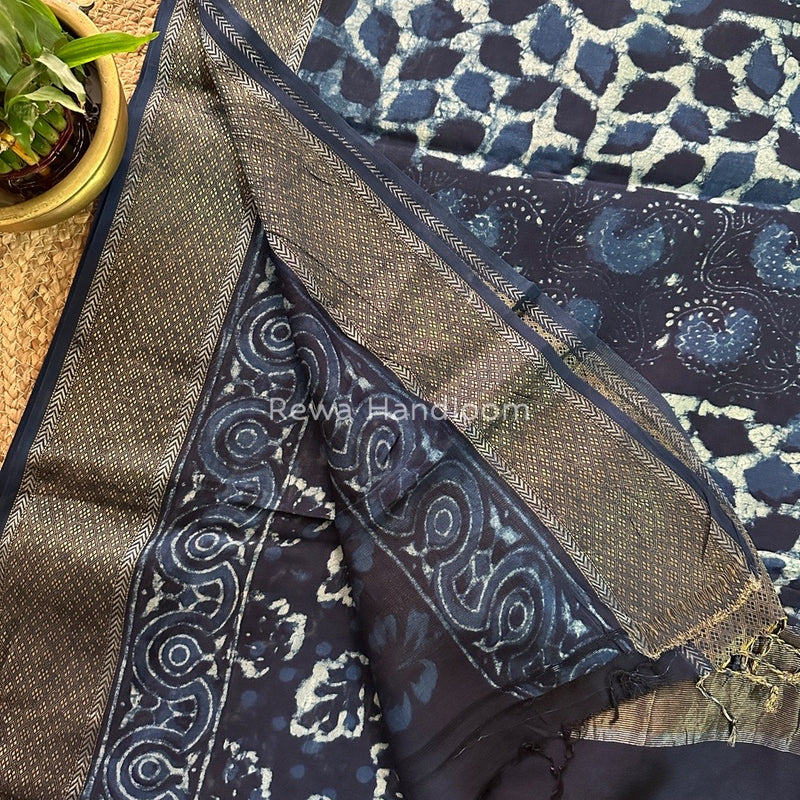 Blue Indigo Cotton Print Saree MIND03