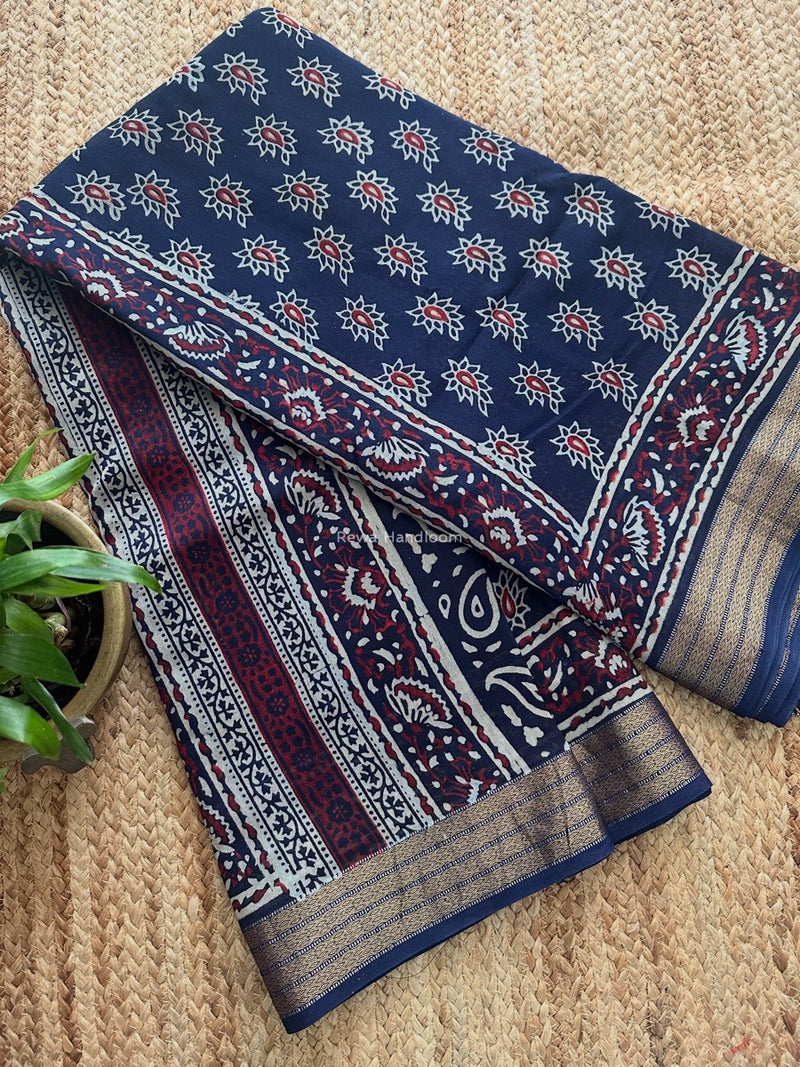 Maheshwari Bagh Print Small Border Saree 