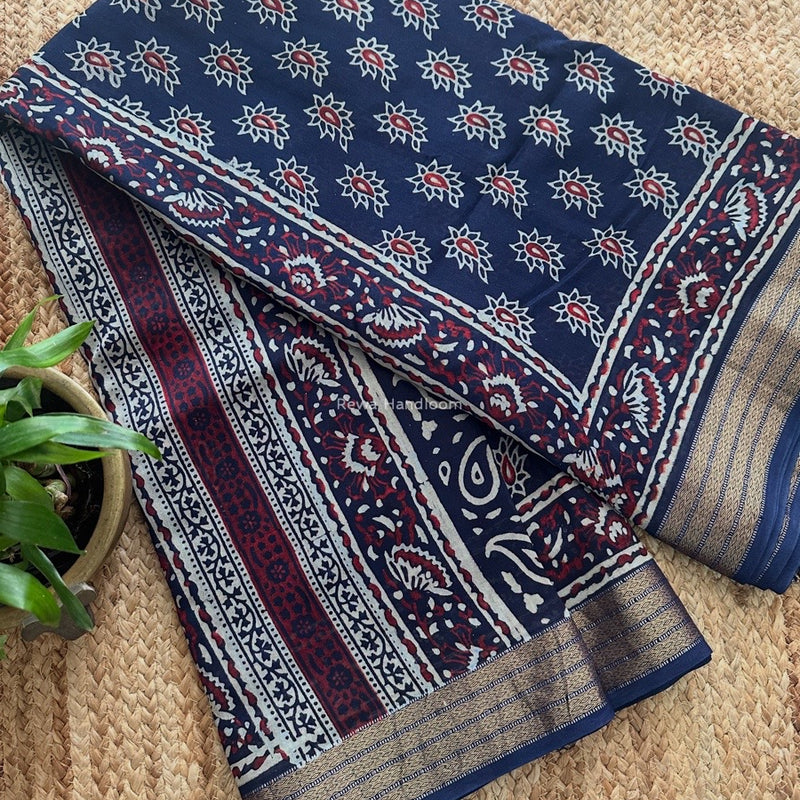 Maheshwari Bagh Print Small Border Saree 
