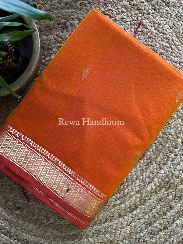 Maheshwari Orange Zari Butti Saree ZBB036
