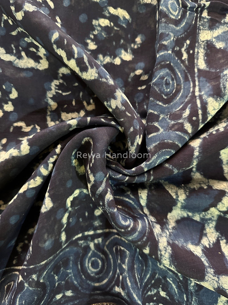Blue Indigo Cotton Print Saree MIND03
