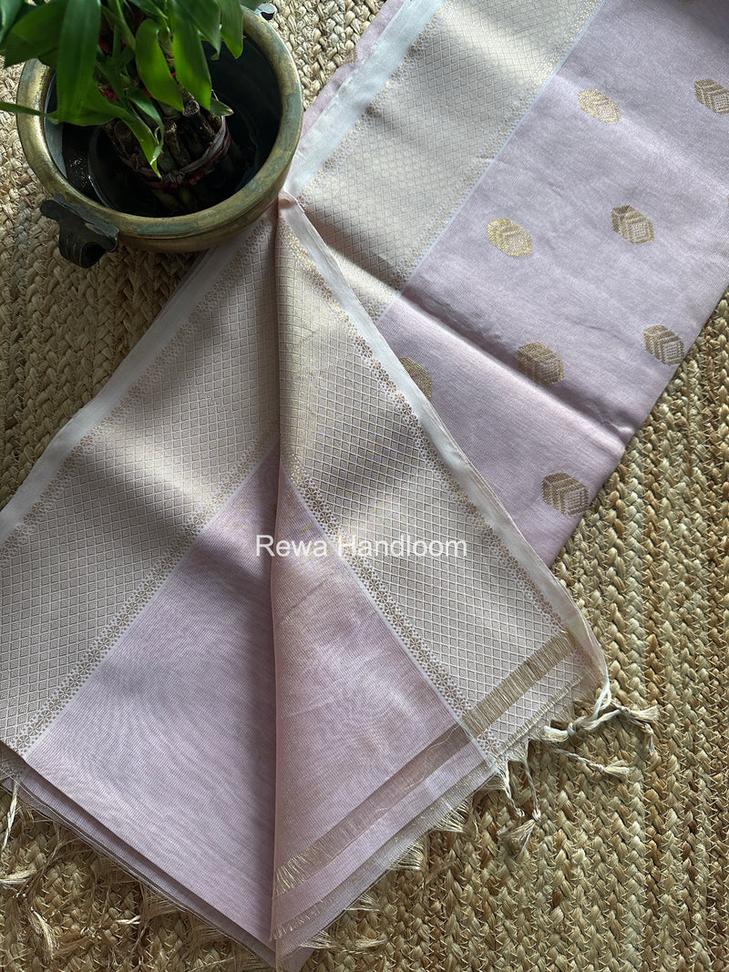 Maheshwari Baby Pink Tissue Silk Saree TFB027