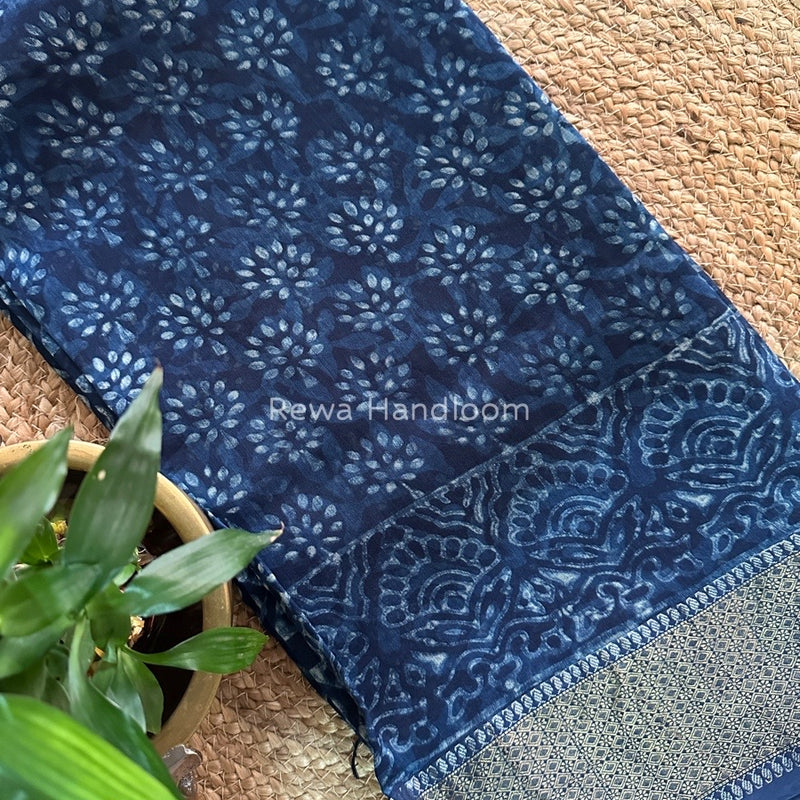 Blue Indigo Cotton Print Saree MIND04