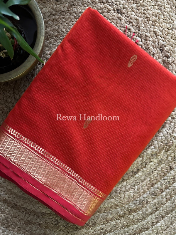 Maheshwari Rust Orange Zari Butti Saree ZBB037