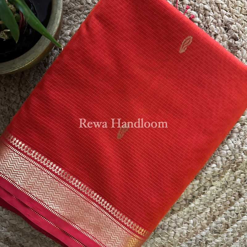 Maheshwari Rust Orange Zari Butti Saree ZKB03