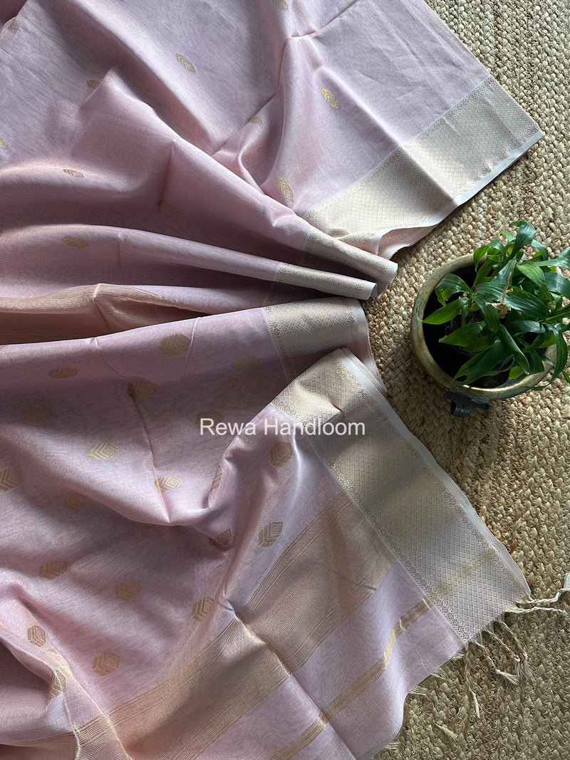 Maheshwari Baby Pink Tissue Silk Saree TFB027