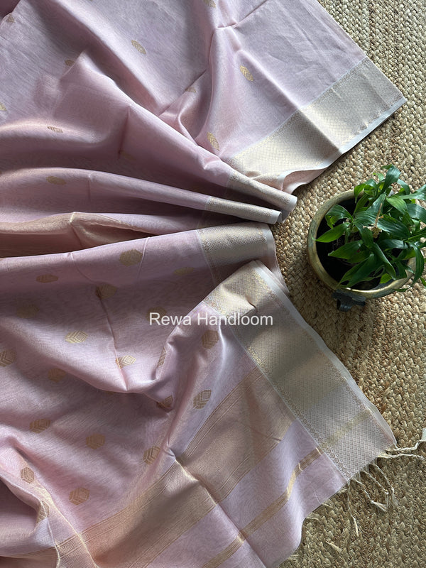 Maheshwari Baby Pink Tissue Silk Saree TFB027
