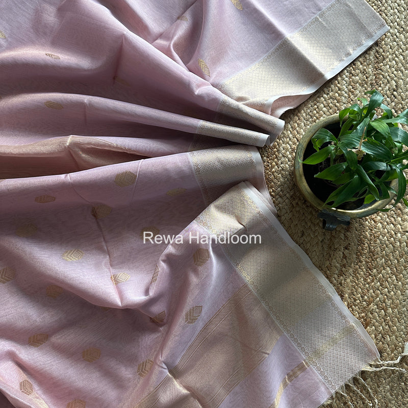 Maheshwari Baby Pink Tissue Silk Saree TFB027