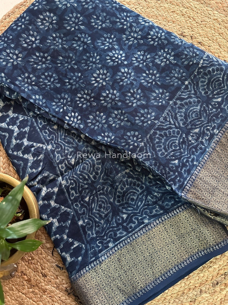 Indigo Cotton Print Saree