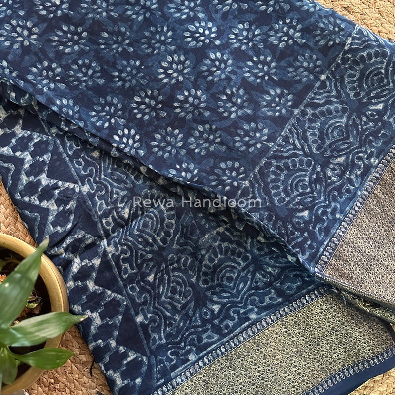  Indigo Cotton Print Saree