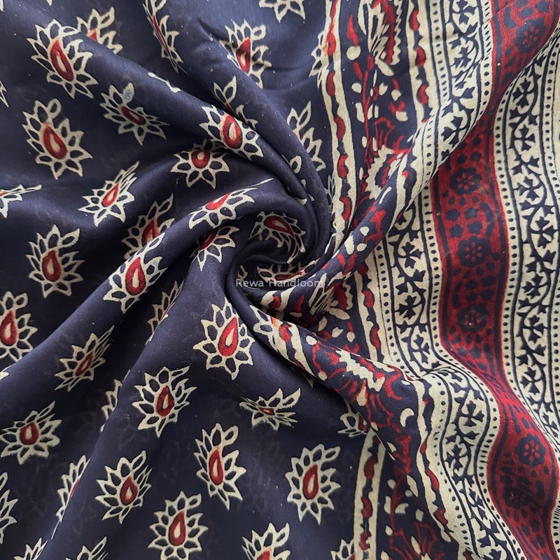 Maheshwari Navy Blue Bagh Print Small Border Saree MTBS125