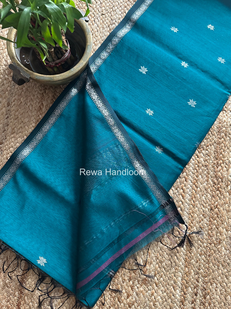 Maheshwari Rama Green Silver Butti Saree BSS010