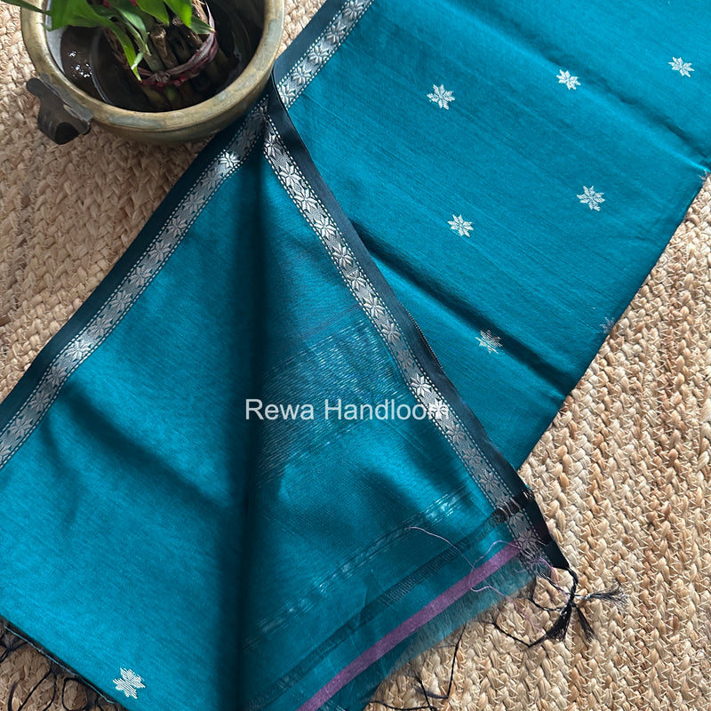 Maheshwari Rama Green Silver Butti Saree BSS010