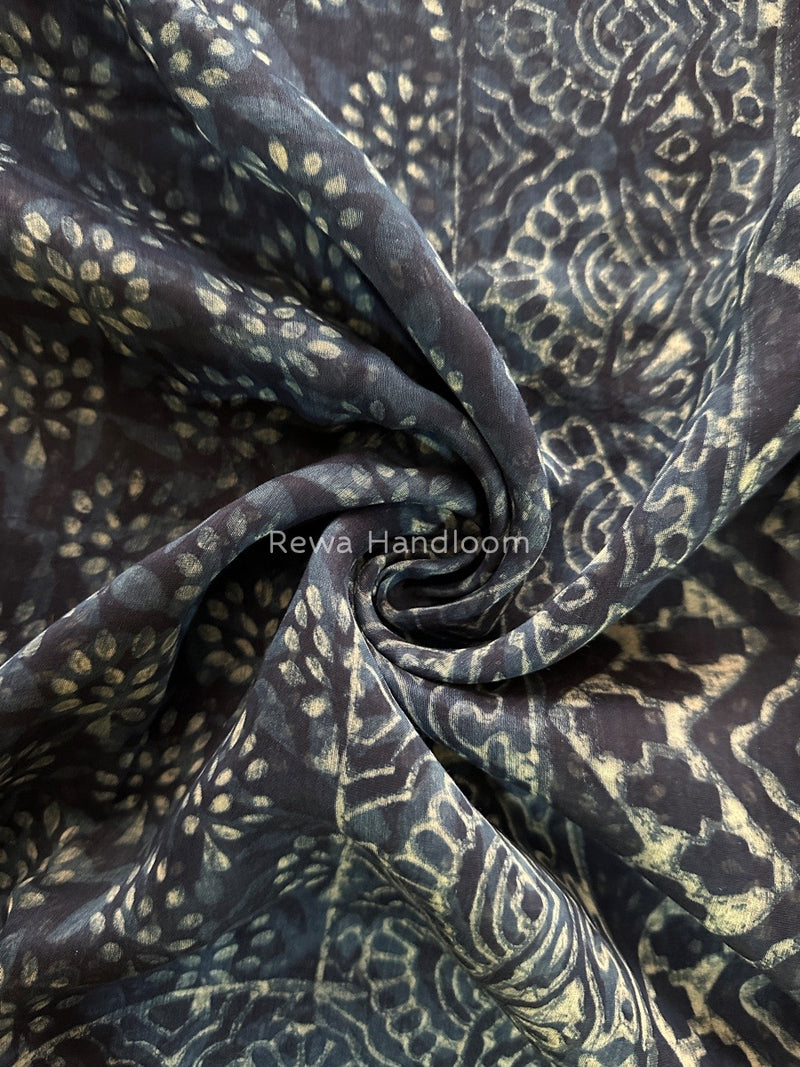 Blue Indigo Cotton Print Saree MIND04