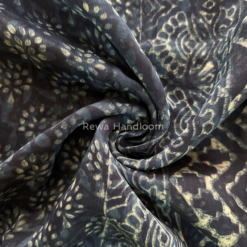 Blue Indigo Cotton Print Saree MIND04