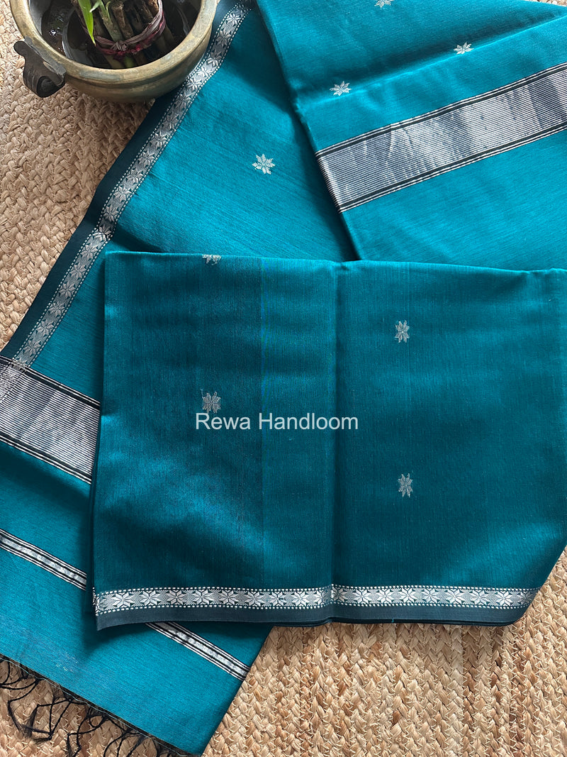 Maheshwari Rama Green Silver Butti Saree BSS010