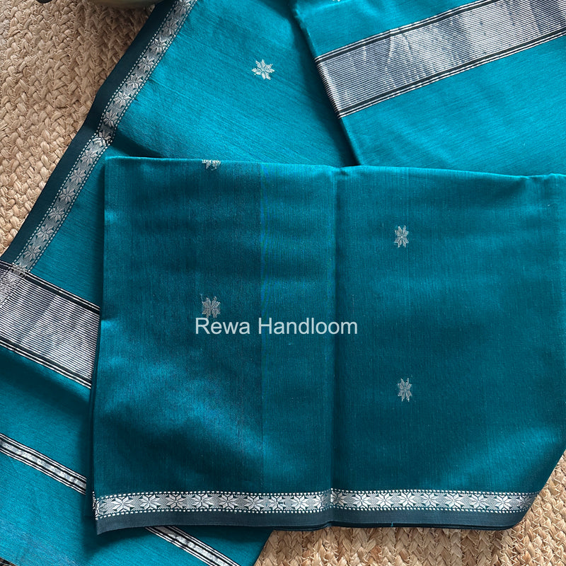 Maheshwari Rama Green Silver Butti Saree BSS010