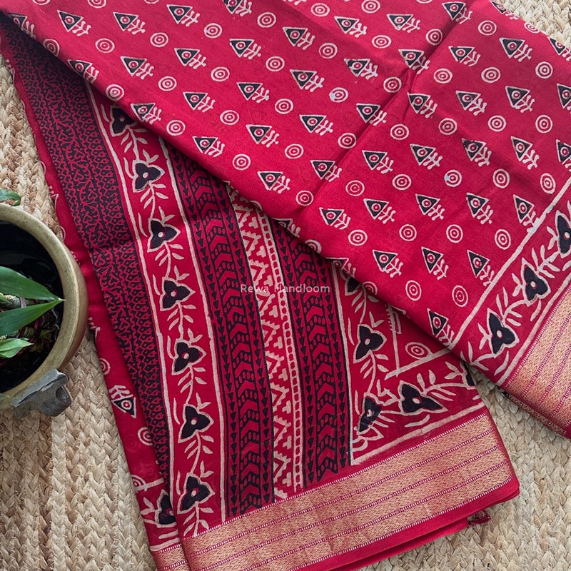Maheshwari Bagh Print Small Border Saree 