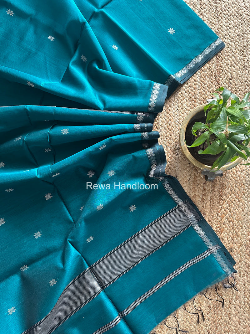 Maheshwari Rama Green Silver Butti Saree BSS010