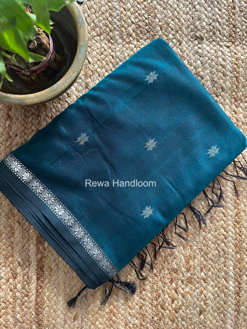 Maheshwari Rama Green Silver Butti Saree BSS07