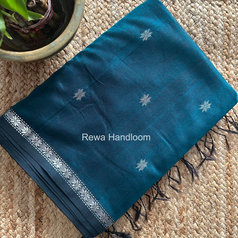 Maheshwari Rama Green Silver Butti Saree BSS07
