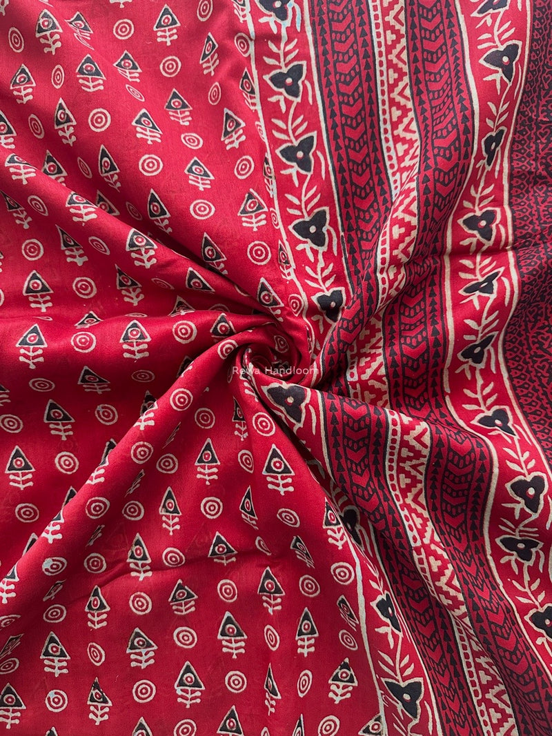 Maheshwari Red Bagh Print Small Border Saree MTBS128