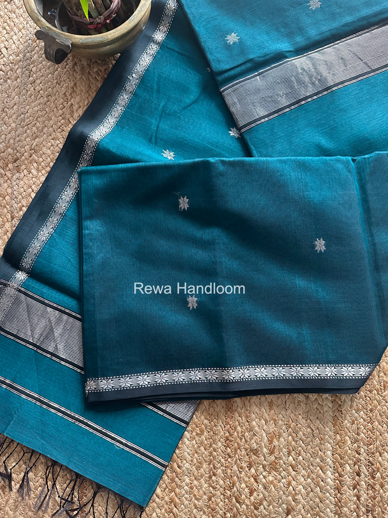 Maheshwari Rama Green Silver Butti Saree BSS07