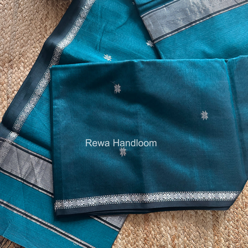 Maheshwari Rama Green Silver Butti Saree BSS07