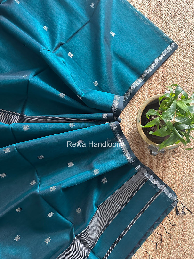 Maheshwari Rama Green Silver Butti Saree BSS07