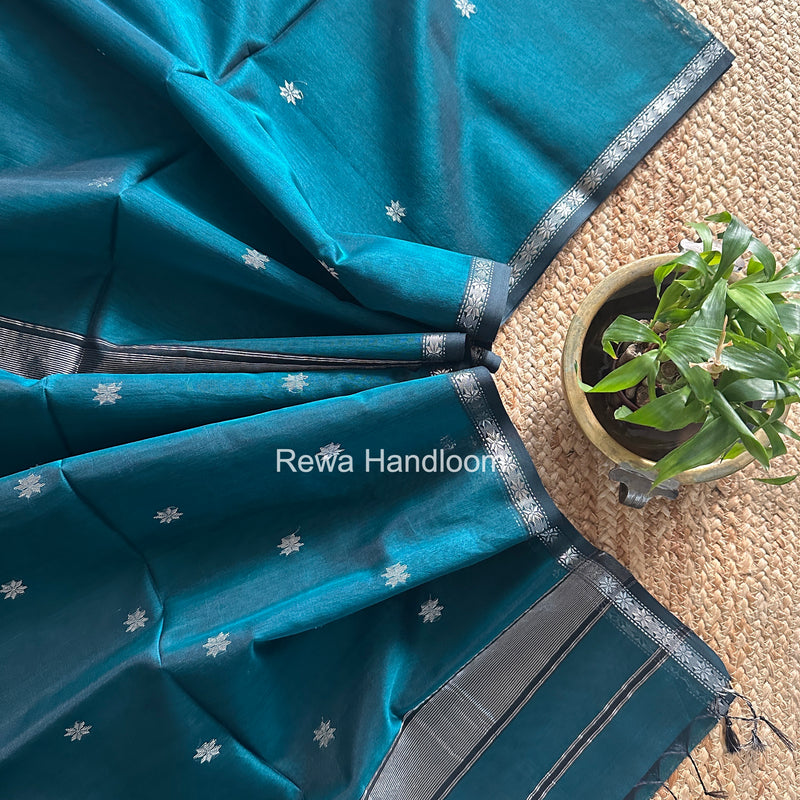 Maheshwari Rama Green Silver Butti Saree BSS07