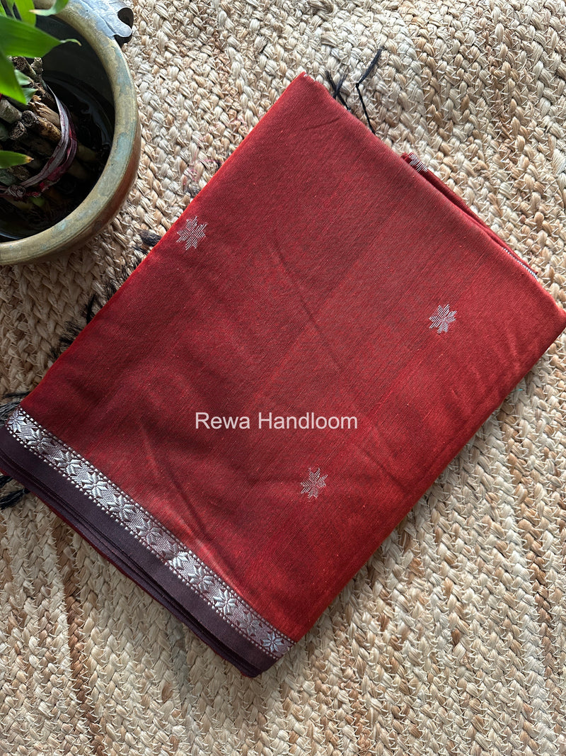 Maheshwari Rust Silver Butti Saree BSS011